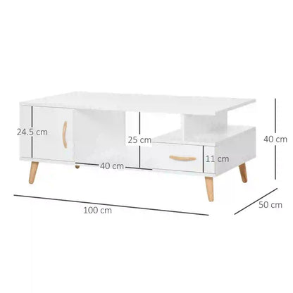 HOMCOM Modern Minimalism Coffee Table with Storage, Sofa Side Table with Shelf & Drawer for Living Room Reception Room, White Additional View 3