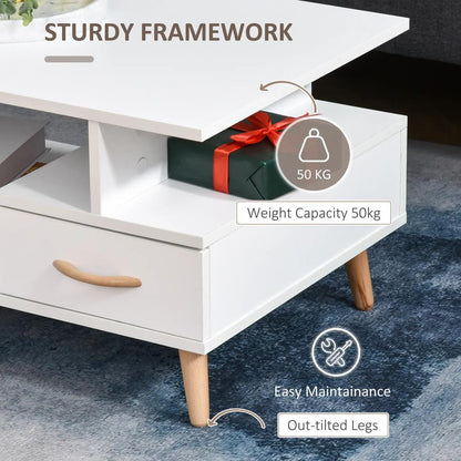 HOMCOM Modern Minimalism Coffee Table with Storage, Sofa Side Table with Shelf & Drawer for Living Room Reception Room, White Additional View 5