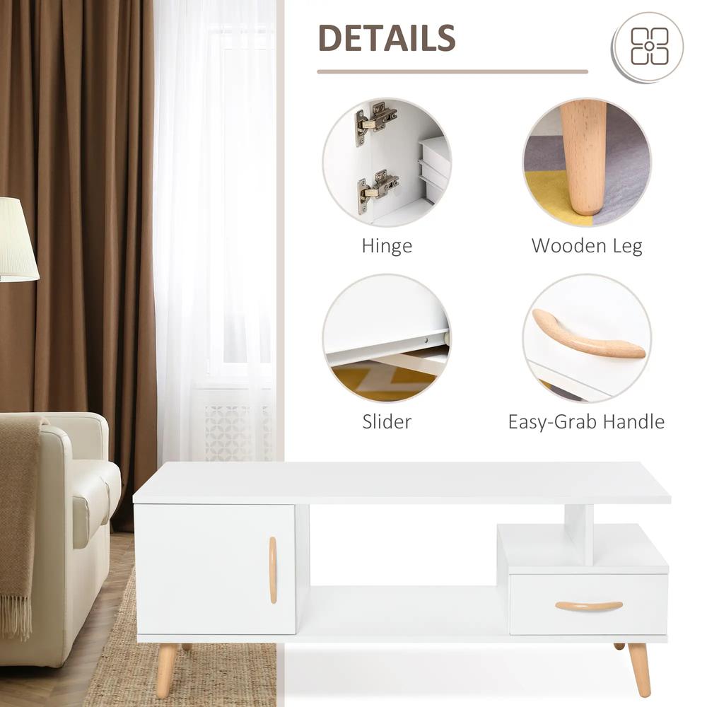 HOMCOM Modern Minimalism Coffee Table with Storage, Sofa Side Table with Shelf & Drawer for Living Room Reception Room, White Additional View 6