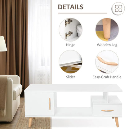 HOMCOM Modern Minimalism Coffee Table with Storage, Sofa Side Table with Shelf & Drawer for Living Room Reception Room, White Additional View 6