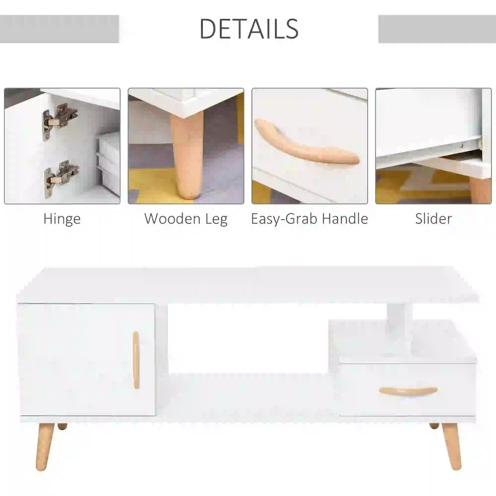 HOMCOM Modern Minimalism Coffee Table with Storage, Sofa Side Table with Shelf & Drawer for Living Room Reception Room, White Additional View 7