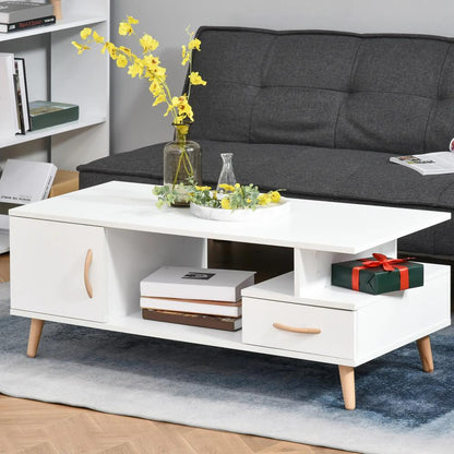 HOMCOM Modern Minimalism Coffee Table with Storage, Sofa Side Table with Shelf & Drawer for Living Room Reception Room, White Additional View 10