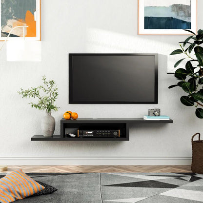 HOMCOM Floating TV Unit, Wall Mounted TV Stand with Open Shelf and 2 Cable Holes, Entertainment Unit for Living Room, Black Additional View 2