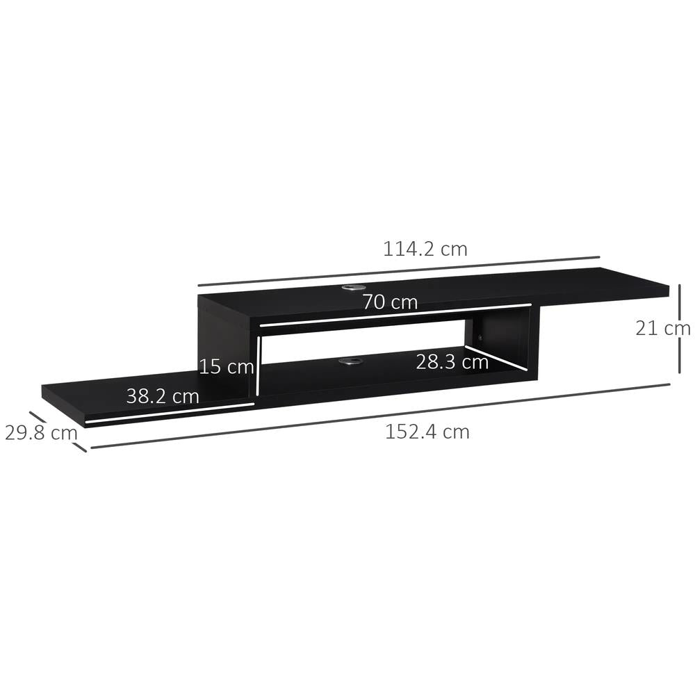 HOMCOM Floating TV Unit, Wall Mounted TV Stand with Open Shelf and 2 Cable Holes, Entertainment Unit for Living Room, Black Additional View 3
