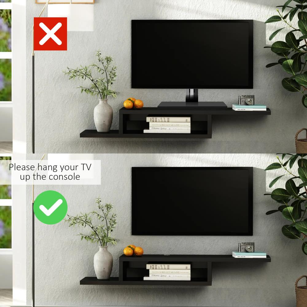 HOMCOM Floating TV Unit, Wall Mounted TV Stand with Open Shelf and 2 Cable Holes, Entertainment Unit for Living Room, Black Additional View 5