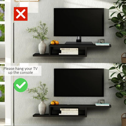 HOMCOM Floating TV Unit, Wall Mounted TV Stand with Open Shelf and 2 Cable Holes, Entertainment Unit for Living Room, Black Additional View 5