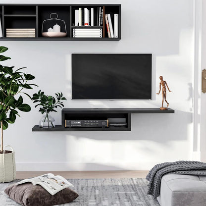HOMCOM Floating TV Unit, Wall Mounted TV Stand with Open Shelf and 2 Cable Holes, Entertainment Unit for Living Room, Black Additional View 6