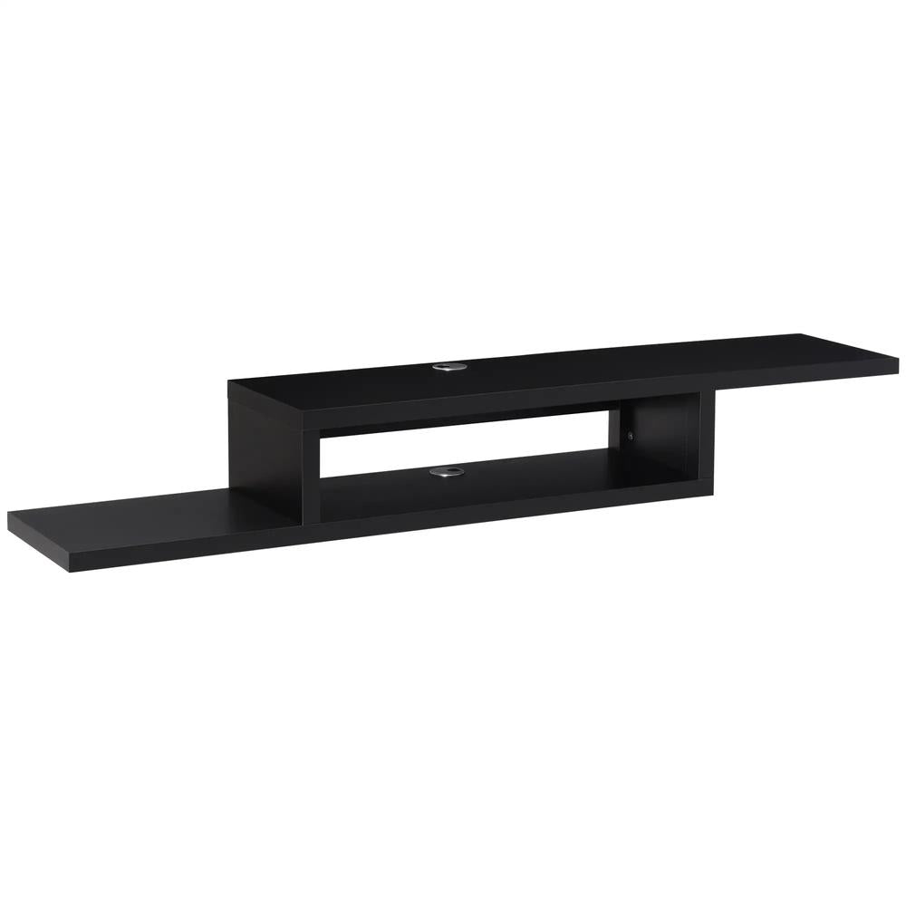 HOMCOM Floating TV Unit, Wall Mounted TV Stand with Open Shelf and 2 Cable Holes, Entertainment Unit for Living Room, Black Additional View 10