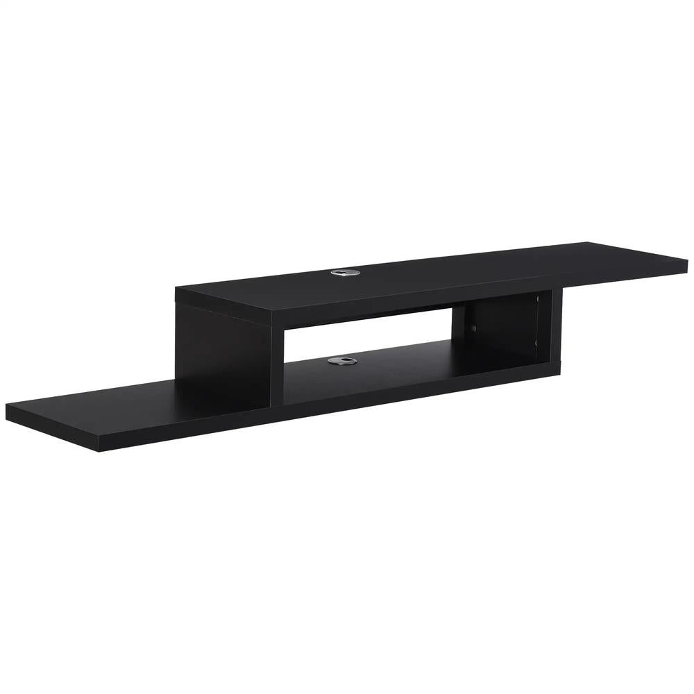 HOMCOM Floating TV Unit, Wall Mounted TV Stand with Open Shelf and 2 Cable Holes, Entertainment Unit for Living Room, Black