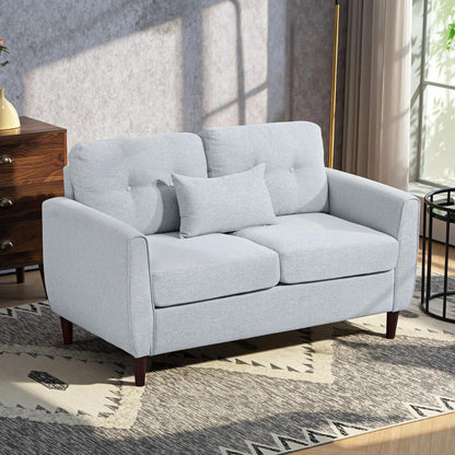 HOMCOM 2 Seater Sofa with Spring Cushion, Fabric Sofa with Wooden Legs, Modern Love Seat for Living Room, 140cm Width Tufted Couch for Bedroom, Light Grey Additional View 2