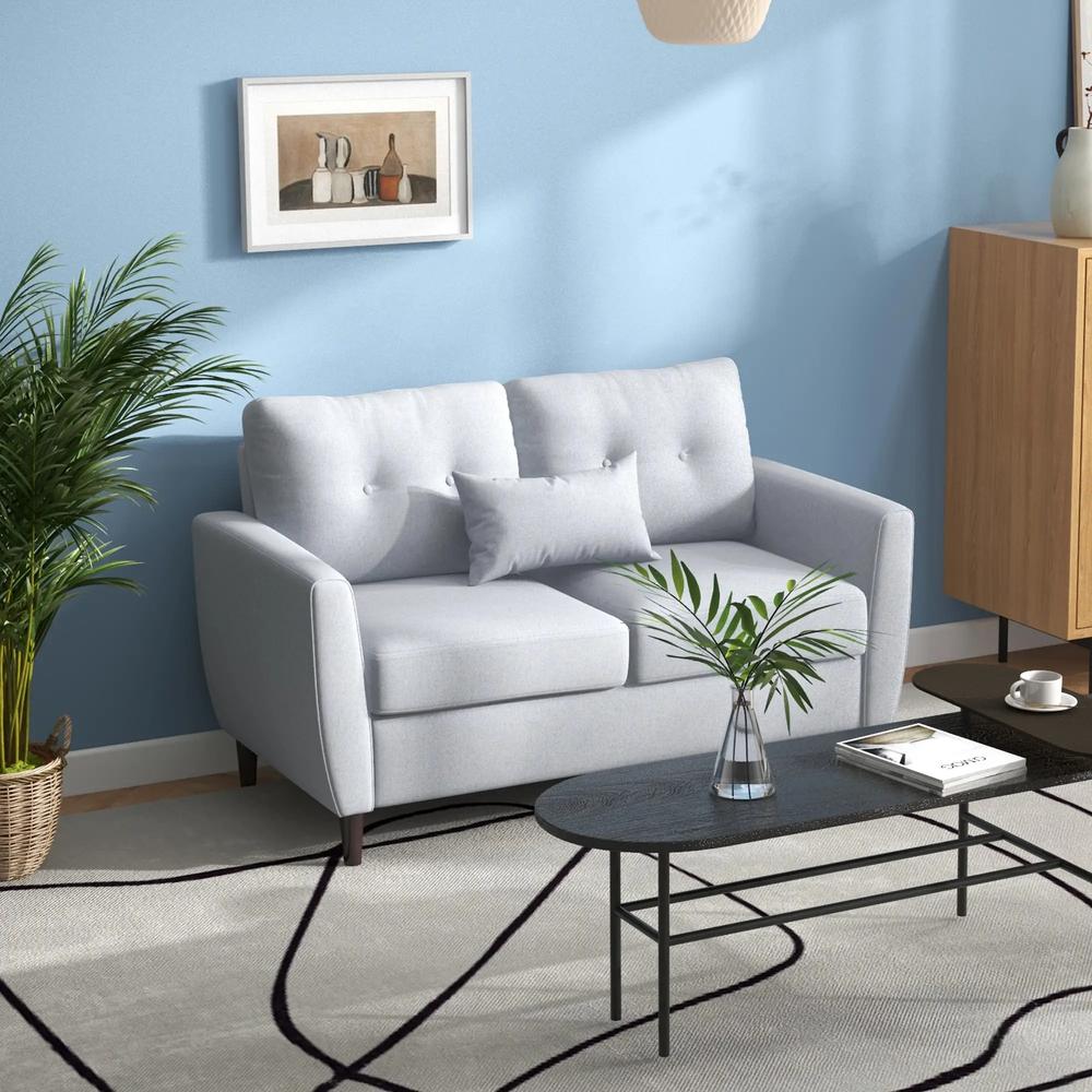 HOMCOM 2 Seater Sofa with Spring Cushion, Fabric Sofa with Wooden Legs, Modern Love Seat for Living Room, 140cm Width Tufted Couch for Bedroom, Light Grey Additional View 11