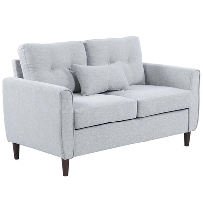 HOMCOM 2 Seater Sofa with Spring Cushion, Fabric Sofa with Wooden Legs, Modern Love Seat for Living Room, 140cm Width Tufted Couch for Bedroom, Light Grey Additional View 12