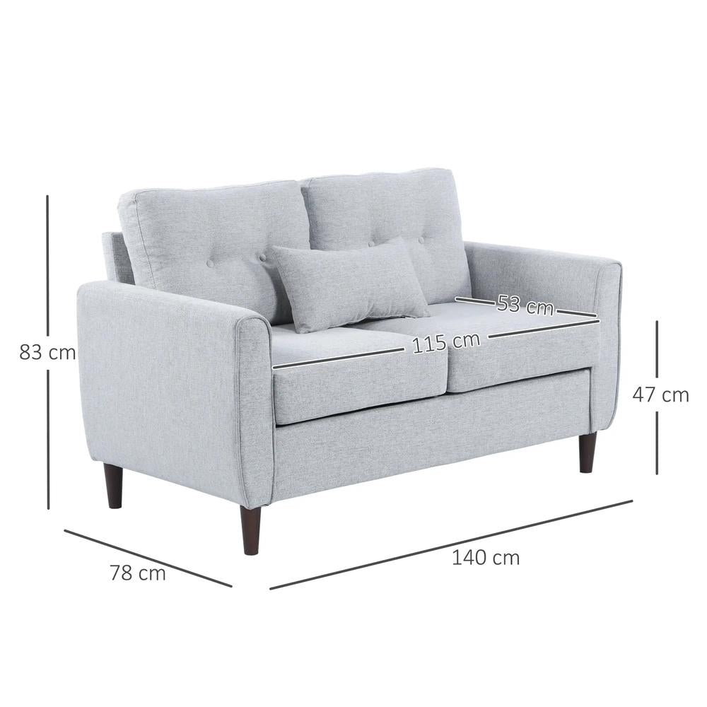 HOMCOM 2 Seater Sofa with Spring Cushion, Fabric Sofa with Wooden Legs, Modern Love Seat for Living Room, 140cm Width Tufted Couch for Bedroom, Light Grey Additional View 3