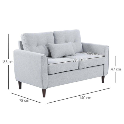 HOMCOM 2 Seater Sofa with Spring Cushion, Fabric Sofa with Wooden Legs, Modern Love Seat for Living Room, 140cm Width Tufted Couch for Bedroom, Light Grey Additional View 3