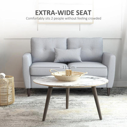 HOMCOM 2 Seater Sofa with Spring Cushion, Fabric Sofa with Wooden Legs, Modern Love Seat for Living Room, 140cm Width Tufted Couch for Bedroom, Light Grey Additional View 4