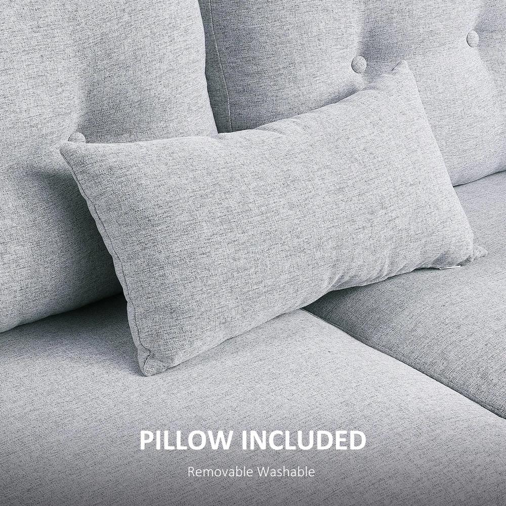 HOMCOM 2 Seater Sofa with Spring Cushion, Fabric Sofa with Wooden Legs, Modern Love Seat for Living Room, 140cm Width Tufted Couch for Bedroom, Light Grey Additional View 7