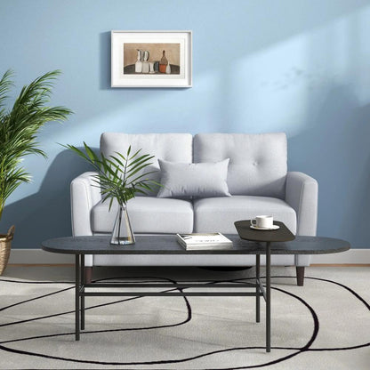 HOMCOM 2 Seater Sofa with Spring Cushion, Fabric Sofa with Wooden Legs, Modern Love Seat for Living Room, 140cm Width Tufted Couch for Bedroom, Light Grey Additional View 9