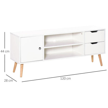 HOMCOM TV Stand for TVs up to 50", TV Console Cabinet with Open Storage Shelf and Drawers for Living Room, Entertainment Room and Bedroom, White Additional View 3