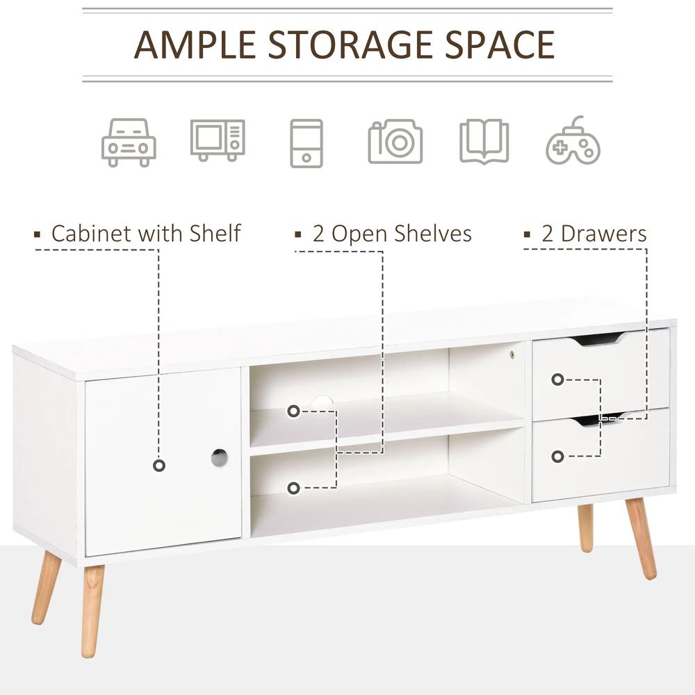 HOMCOM TV Stand for TVs up to 50", TV Console Cabinet with Open Storage Shelf and Drawers for Living Room, Entertainment Room and Bedroom, White Additional View 5