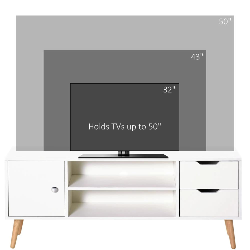 HOMCOM TV Stand for TVs up to 50", TV Console Cabinet with Open Storage Shelf and Drawers for Living Room, Entertainment Room and Bedroom, White Additional View 8