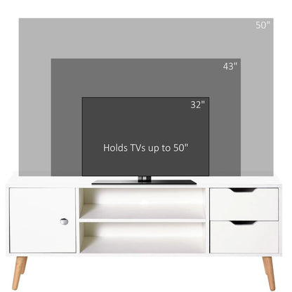 HOMCOM TV Stand for TVs up to 50", TV Console Cabinet with Open Storage Shelf and Drawers for Living Room, Entertainment Room and Bedroom, White Additional View 8