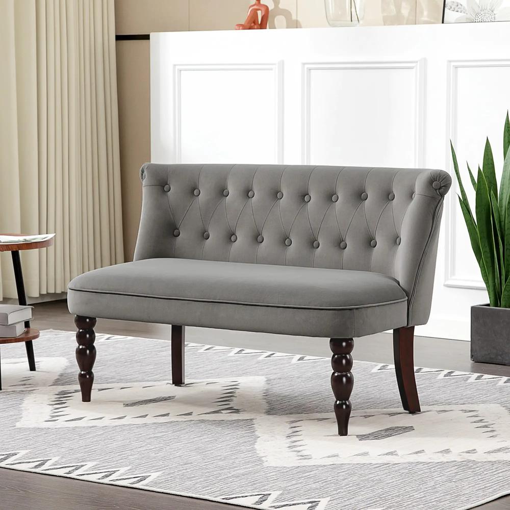 HOMCOM Velvet 2 Seater Sofa, Button Tufted Wingback Loveseat with Rubber Wood Legs for Living Room, Bedroom Additional View 13