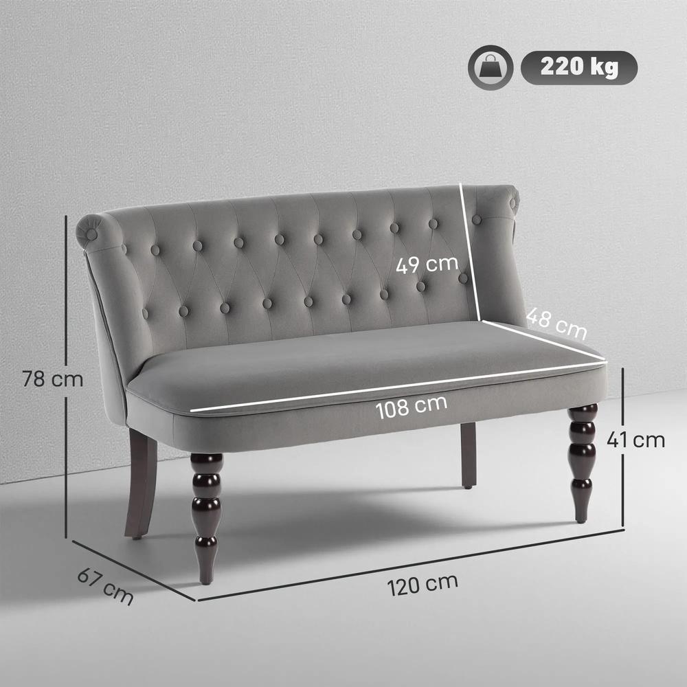 HOMCOM Velvet 2 Seater Sofa, Button Tufted Wingback Loveseat with Rubber Wood Legs for Living Room, Bedroom Additional View 14