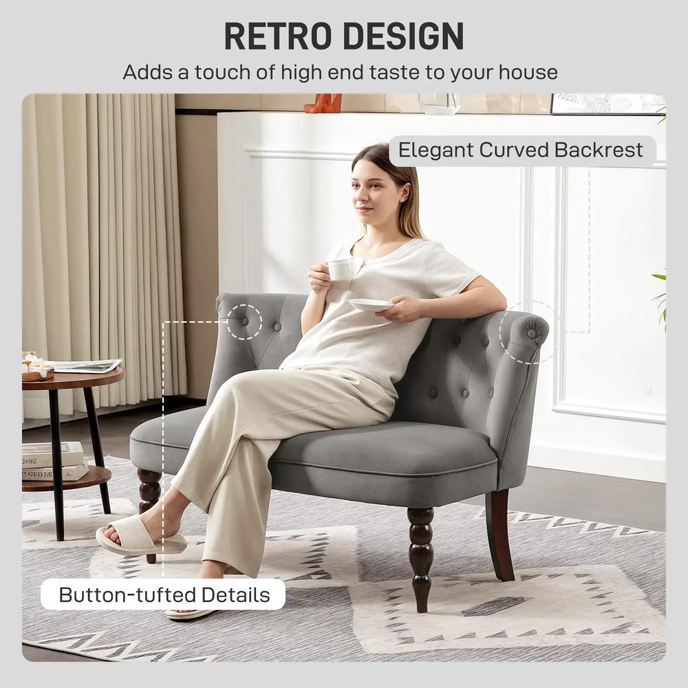 HOMCOM Velvet 2 Seater Sofa, Button Tufted Wingback Loveseat with Rubber Wood Legs for Living Room, Bedroom Additional View 15
