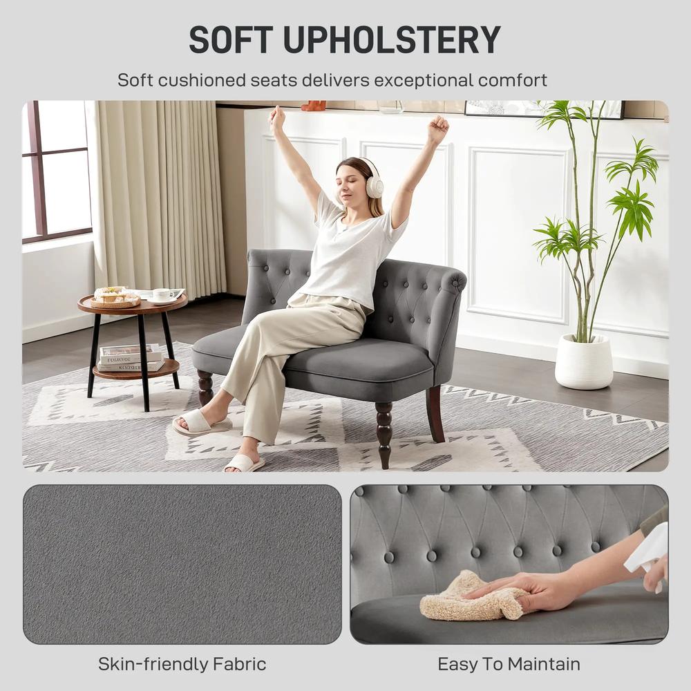 HOMCOM Velvet 2 Seater Sofa, Button Tufted Wingback Loveseat with Rubber Wood Legs for Living Room, Bedroom Additional View 16
