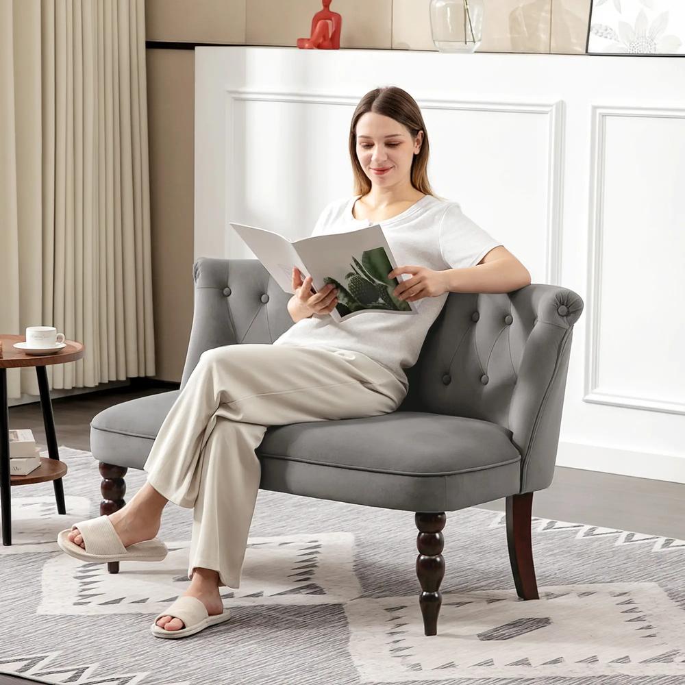 HOMCOM Velvet 2 Seater Sofa, Button Tufted Wingback Loveseat with Rubber Wood Legs for Living Room, Bedroom Additional View 19
