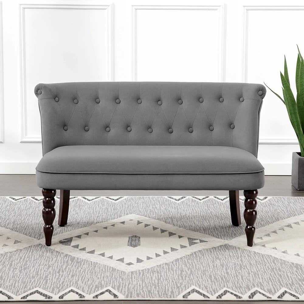 HOMCOM Velvet 2 Seater Sofa, Button Tufted Wingback Loveseat with Rubber Wood Legs for Living Room, Bedroom Additional View 20