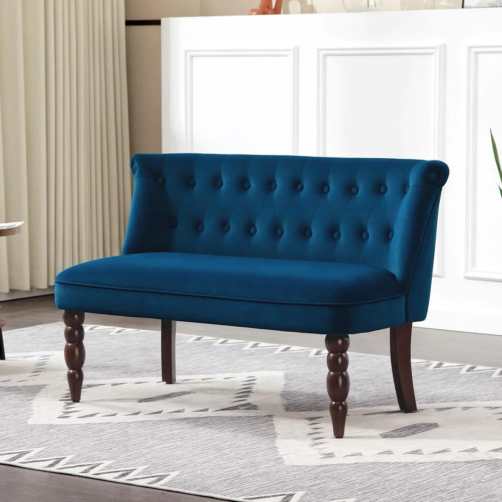 HOMCOM Velvet 2 Seater Sofa, Button Tufted Wingback Loveseat with Rubber Wood Legs for Living Room, Bedroom Additional View 2
