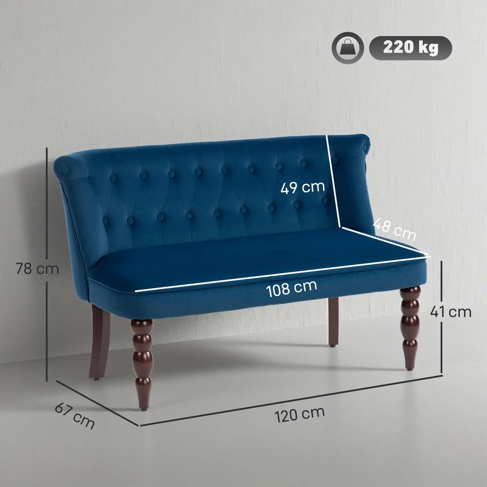 HOMCOM Velvet 2 Seater Sofa, Button Tufted Wingback Loveseat with Rubber Wood Legs for Living Room, Bedroom Additional View 3