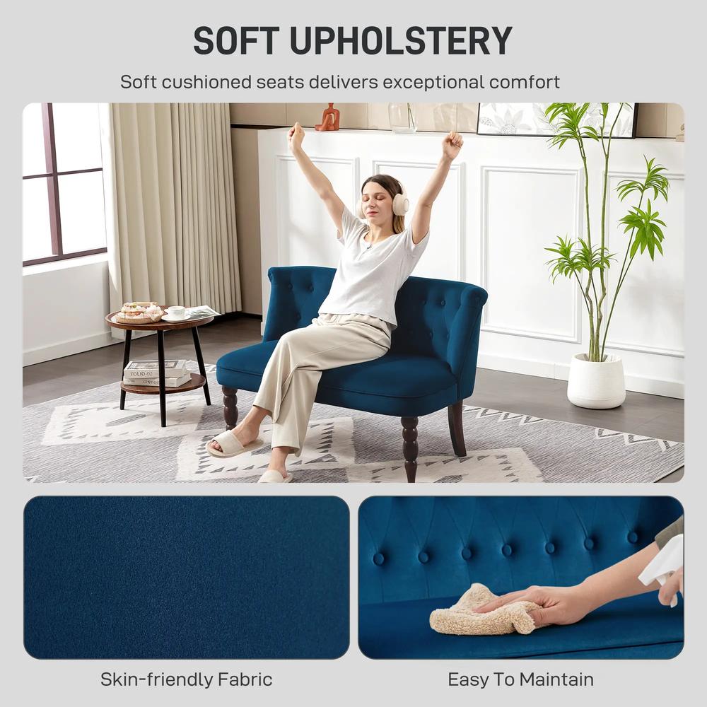 HOMCOM Velvet 2 Seater Sofa, Button Tufted Wingback Loveseat with Rubber Wood Legs for Living Room, Bedroom Additional View 5