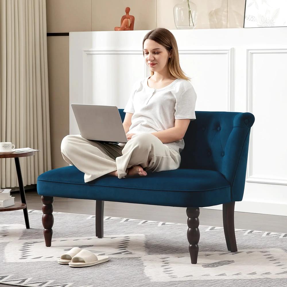 HOMCOM Velvet 2 Seater Sofa, Button Tufted Wingback Loveseat with Rubber Wood Legs for Living Room, Bedroom Additional View 8