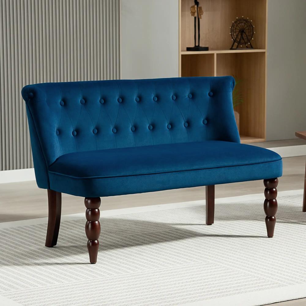 HOMCOM Velvet 2 Seater Sofa, Button Tufted Wingback Loveseat with Rubber Wood Legs for Living Room, Bedroom Additional View 10