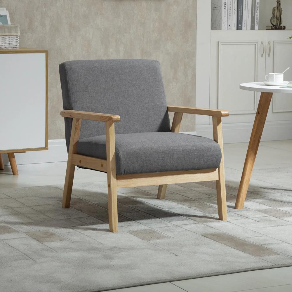 HOMCOM Minimalistic Wooden Frame Accent Chair, with Padded Seat Additional View 2