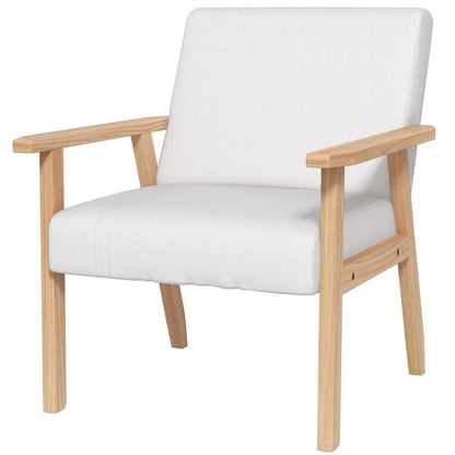 HOMCOM Modern Armchair, Linen Upholstered Accent Chair with Solid Wood Legs and Wide Seat, Padding Lounge Chair for Living Room Bedroom Office, Cream White Additional View 11