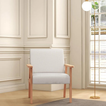 HOMCOM Modern Armchair, Linen Upholstered Accent Chair with Solid Wood Legs and Wide Seat, Padding Lounge Chair for Living Room Bedroom Office, Cream White Additional View 8