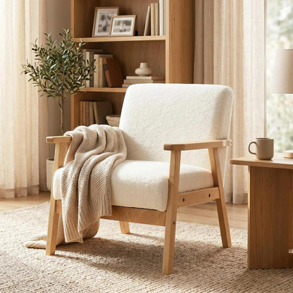 HOMCOM Modern Armchair, Sherpa Fleece Upholstered Accent Chair with Solid Wood Legs and Wide Seat, Padding Lounge Chair for Living Room Bedroom Office Additional View 13