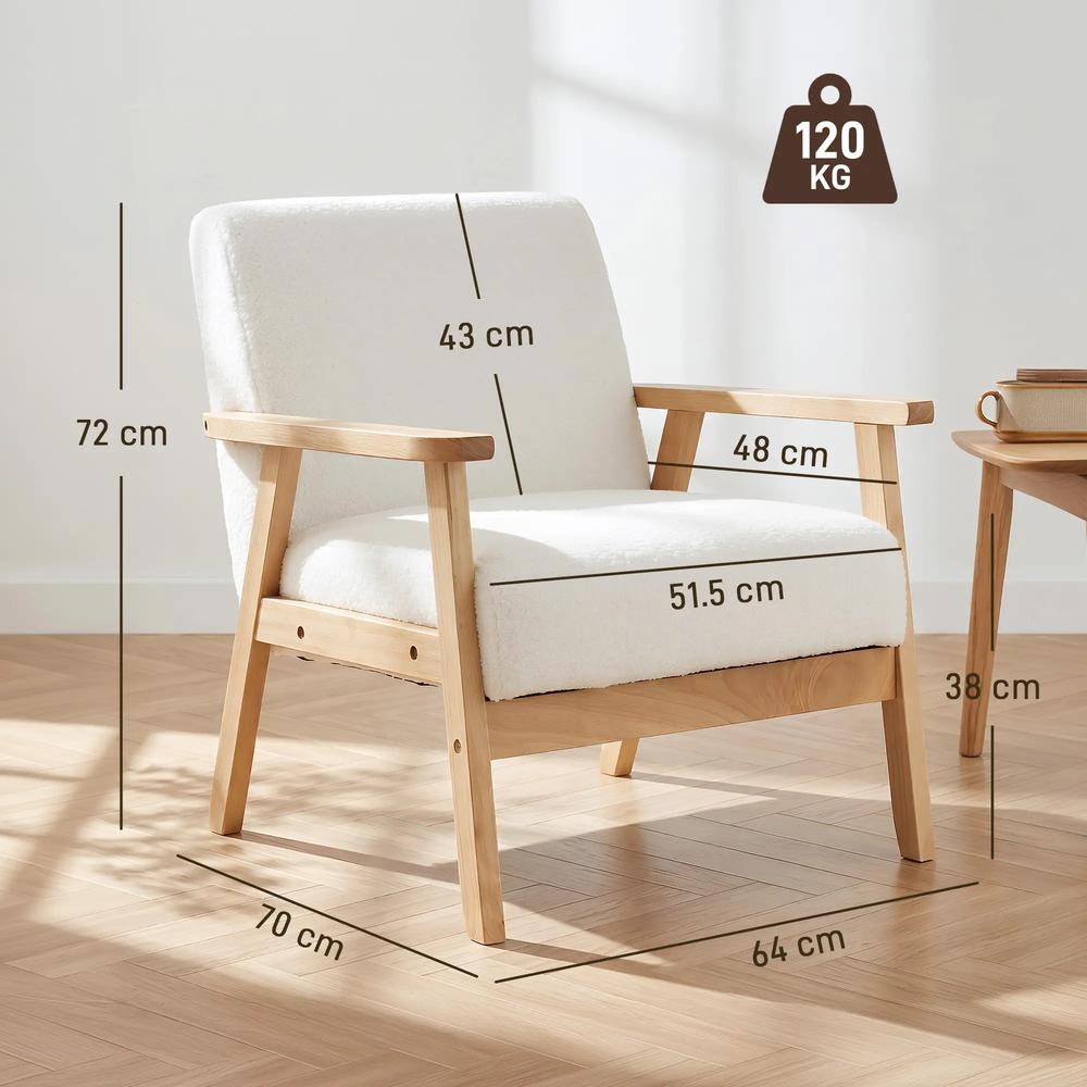 HOMCOM Modern Armchair, Sherpa Fleece Upholstered Accent Chair with Solid Wood Legs and Wide Seat, Padding Lounge Chair for Living Room Bedroom Office Additional View 14