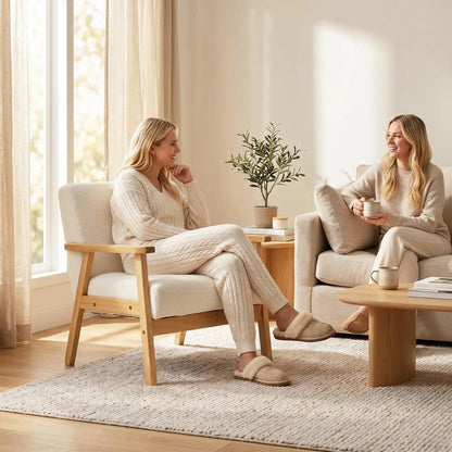 HOMCOM Modern Armchair, Sherpa Fleece Upholstered Accent Chair with Solid Wood Legs and Wide Seat, Padding Lounge Chair for Living Room Bedroom Office Additional View 18
