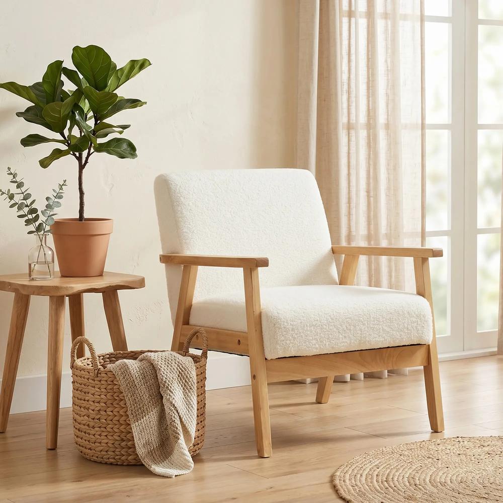 HOMCOM Modern Armchair, Sherpa Fleece Upholstered Accent Chair with Solid Wood Legs and Wide Seat, Padding Lounge Chair for Living Room Bedroom Office Additional View 19