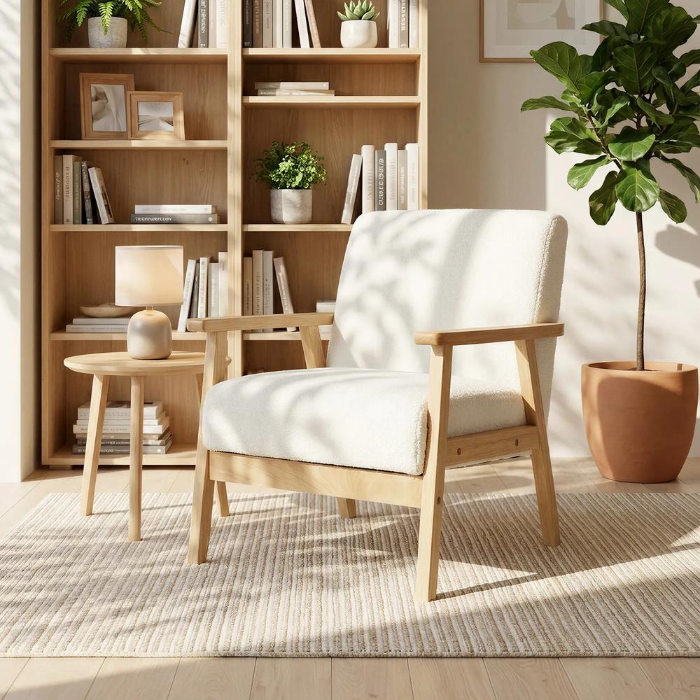 HOMCOM Modern Armchair, Sherpa Fleece Upholstered Accent Chair with Solid Wood Legs and Wide Seat, Padding Lounge Chair for Living Room Bedroom Office Additional View 24