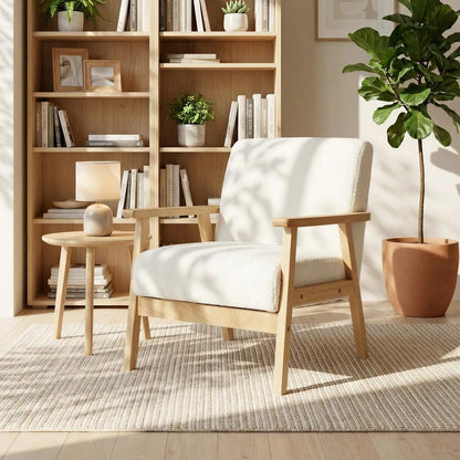 HOMCOM Modern Armchair, Sherpa Fleece Upholstered Accent Chair with Solid Wood Legs and Wide Seat, Padding Lounge Chair for Living Room Bedroom Office Additional View 24