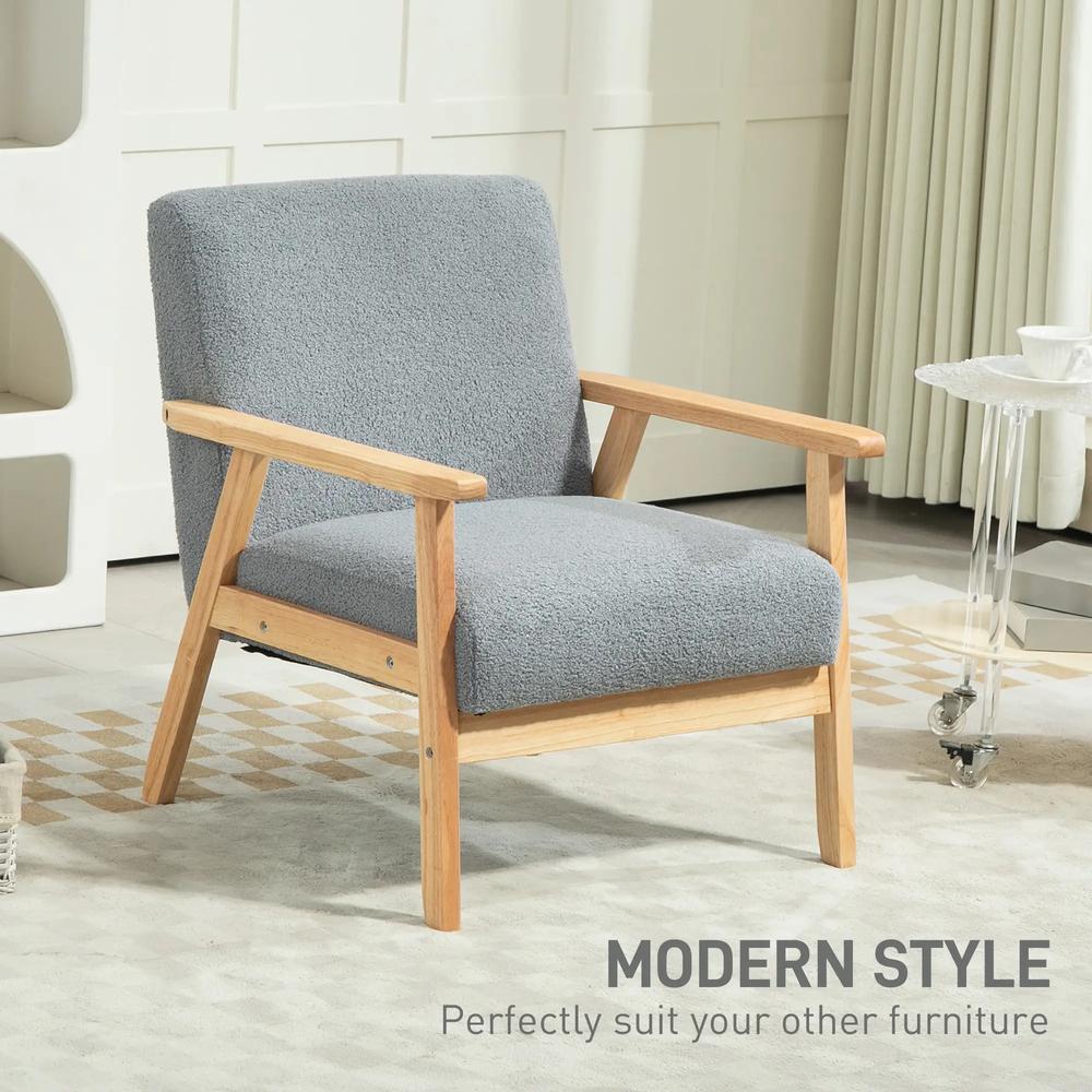 HOMCOM Modern Armchair, Sherpa Fleece Upholstered Accent Chair with Solid Wood Legs and Wide Seat, Padding Lounge Chair for Living Room Bedroom Office Additional View 4