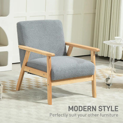 HOMCOM Modern Armchair, Sherpa Fleece Upholstered Accent Chair with Solid Wood Legs and Wide Seat, Padding Lounge Chair for Living Room Bedroom Office Additional View 4