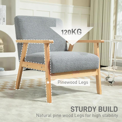 HOMCOM Modern Armchair, Sherpa Fleece Upholstered Accent Chair with Solid Wood Legs and Wide Seat, Padding Lounge Chair for Living Room Bedroom Office Additional View 6