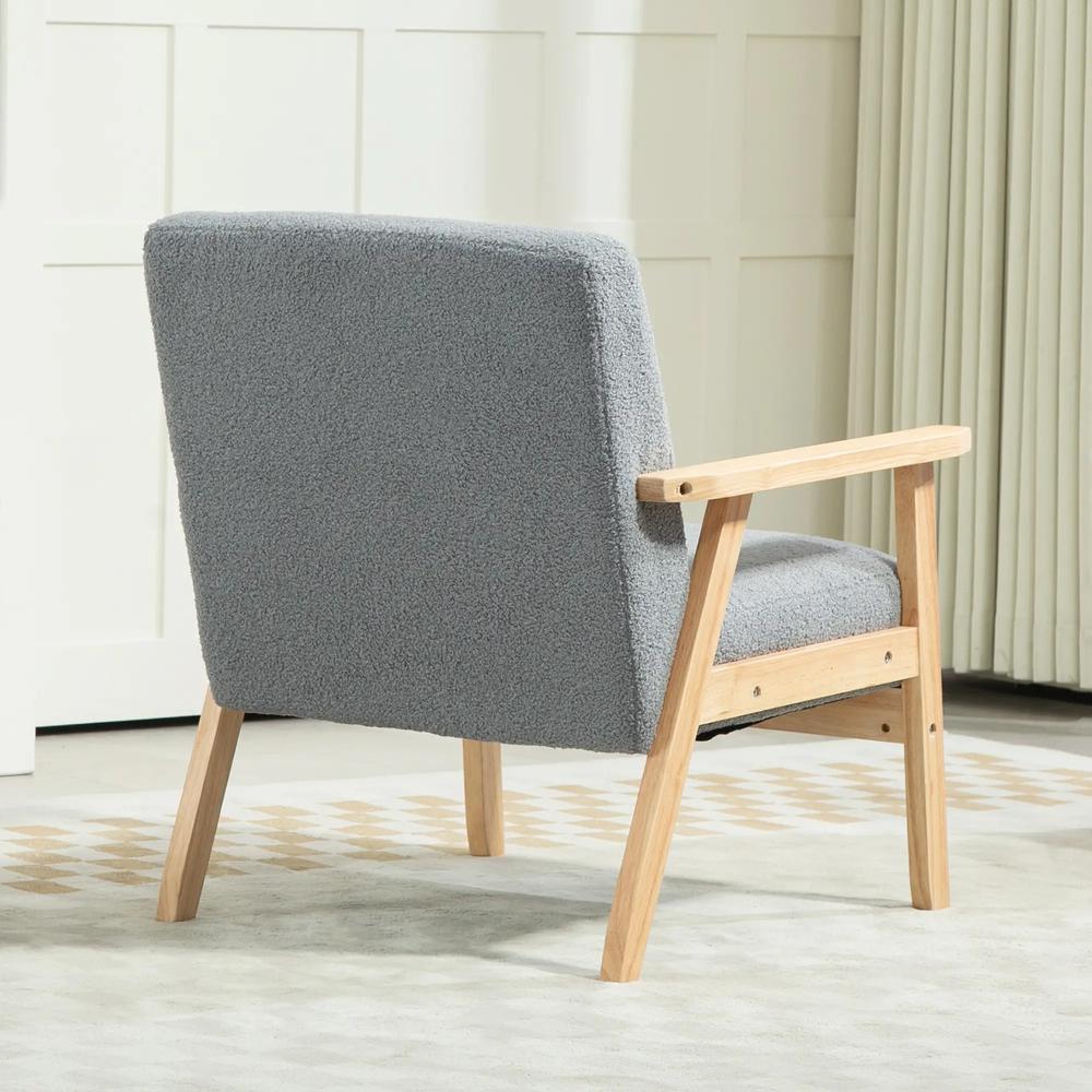 HOMCOM Modern Armchair, Sherpa Fleece Upholstered Accent Chair with Solid Wood Legs and Wide Seat, Padding Lounge Chair for Living Room Bedroom Office Additional View 7