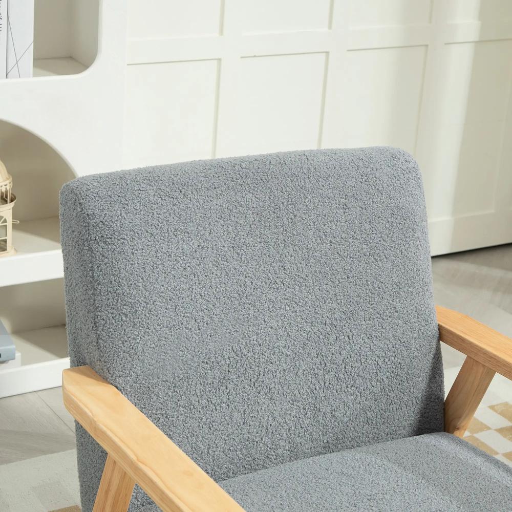 HOMCOM Modern Armchair, Sherpa Fleece Upholstered Accent Chair with Solid Wood Legs and Wide Seat, Padding Lounge Chair for Living Room Bedroom Office Additional View 9